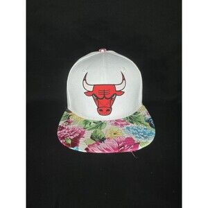 Chicago Bulls Floral SnapBack Hat Crown Cap White Bull NBA Basketball